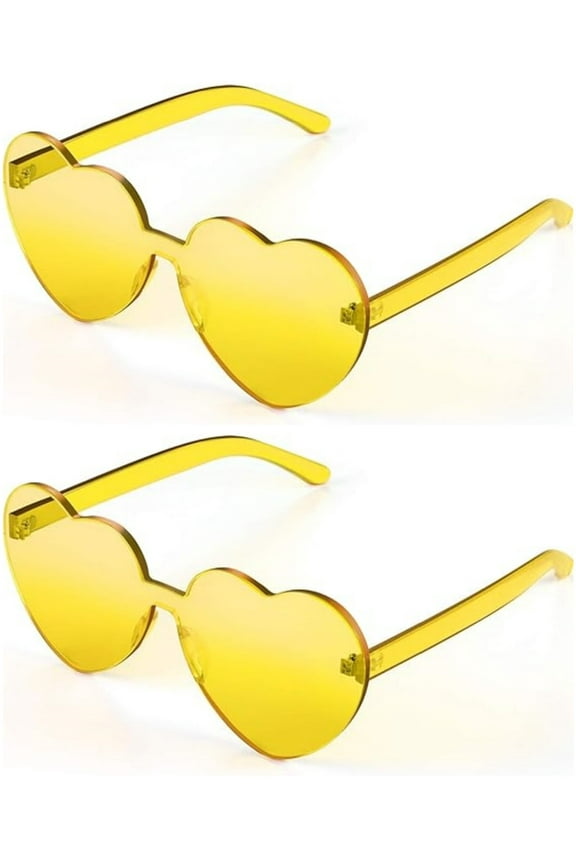 Heart Shaped Sunglasses, 2 Pack, Rimless, Retro, Yellow, Love Theme