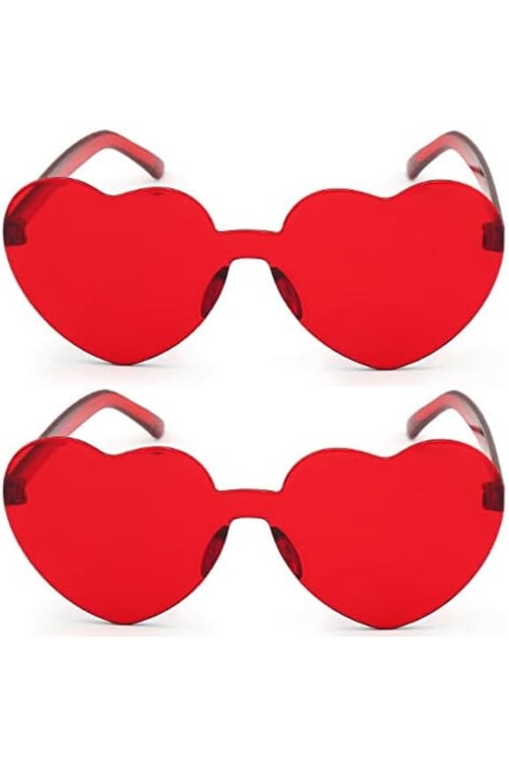 Heart Sunglasses 2 Pcs Heart Shaped Sunglasses Womens Heart Glasses Rave Sunglasses for Women Party Favors, Red