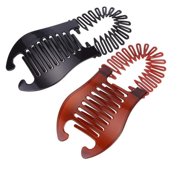 LQQBOX Interlocking Banana Combs Stretch Flexible Hair Combs Clips Flexible Ponytail Hair Clincher Hair Accessories for Women and Girls 2 Pcs Brown and Black