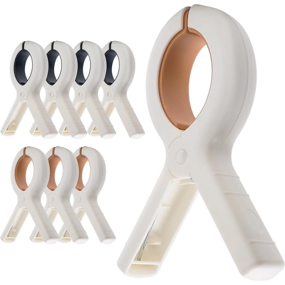 LQQBOX Large Beach Towel Clips 8 Pack, 5.1 Inch Towel Clips for Beach Chairs Cruise Heavy Duty, Towel Holder Clips for Clothes Pool Boat, Khaki and Blue