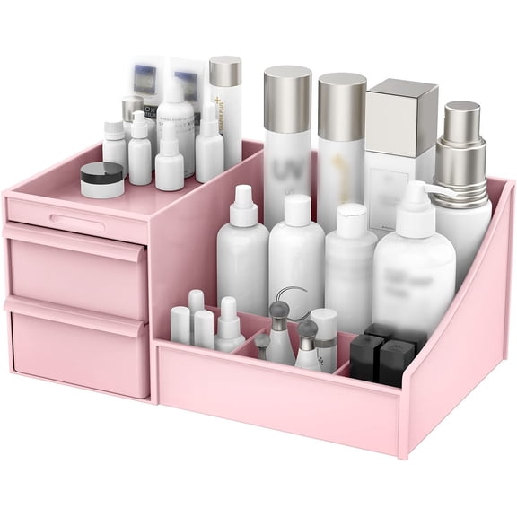 LQQBOX Large Capacity Cosmetic Storage Box Makeup Drawer Organizer Jewelry Nail Polish Makeup Container Desktop Sundries Storage Box (Pink)