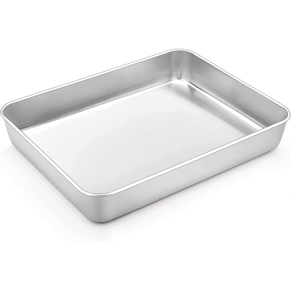 LQQBOX Lasagna Pan, Stainless Steel 9.84 x 7.87 x 2 Small Rectangular Baking Roasting Cake Casserole Brownie Pan, Non-toxic & Sturdy, Brushed Surface & Deep Side, Dishwasher Safe