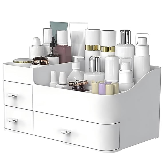 LQQBOX Makeup Organizer for Vanity, Large Capacity Desk Organizer with Drawers for Cosmetics, Lipsticks, Jewelry, Nail Care, Skincare, Ideal for Bedroom and Bathroom Countertops - Large White
