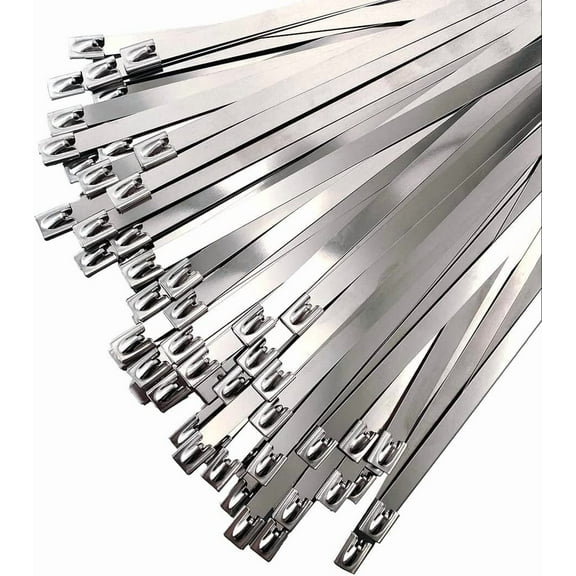 LQQBOX Metal Zip Ties Stainless Steel Cable Tie 11.8 Inch (100 Pcs) Self-Locking Strap Ties 225 Lbs Perfect for Exhaust,Fence Outdoor,Automotive