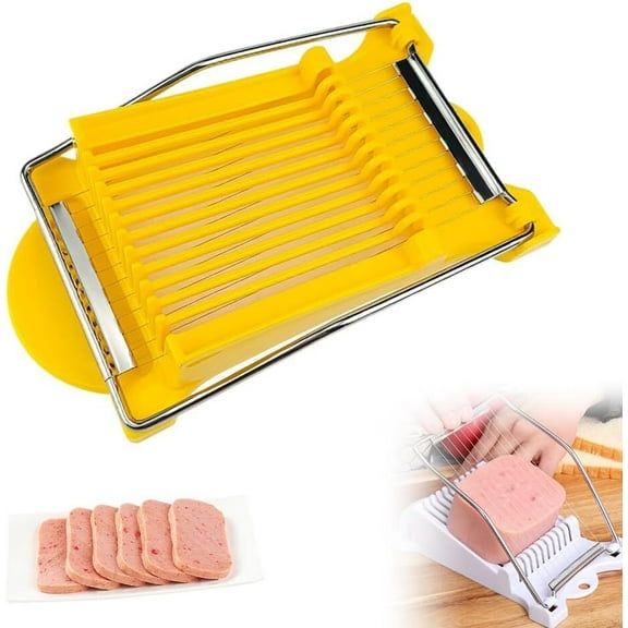 LQQBOX Multipurpose Luncheon Meat Slicer,Stainless Steel Wire Egg Slicer,Cuts 11 Slices for Spam,Cheese,fruit,Soft Food and Ham (Yellow)