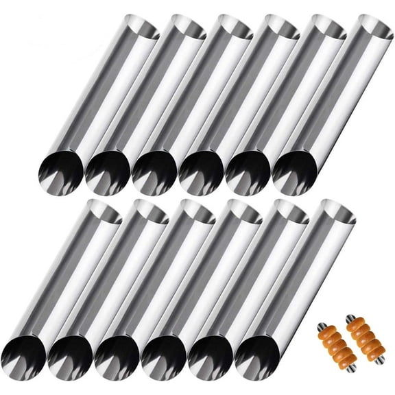 LQQBOX Non-stick Tubes Molds 10 Pcs Cream Horn Molds Stainless Steel 4.92 inch Molds Kit Baking Tubes Cones Pastry Roll Cream Roll Horn Croissant Mold Diagonal Shaped