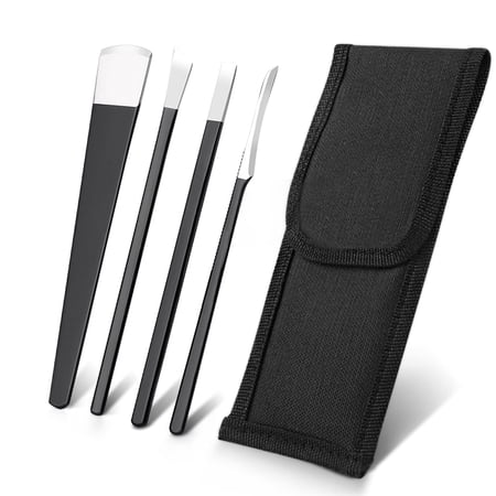 LQQBOX Pedicure Knife Set, 4Pcs Professional Stainless Steel Ingrown Toenail Knife Tools with Storage Bag Nail Knives Cuticle Remover for Feet Ingrown Toe Nail Correction Pedicure Tools Kit