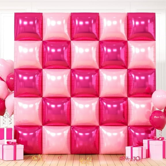 LQQBOX Pink and Rose Double Sided Square Foil Balloons Wall,19 Inches Pink Metallic Foil Balloons Tunnel Arch Kit for Girls Bachelorette,Wedding,Anniversary,Birthday Party Background Decoration