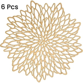LQQBOX Placemats 15 inch Pressed Vinyl Round Table Mates for Dining Table Set of 6, Washable and Wipeable Kitchen Place Mat for Holiday Wedding Dinner Table Decoration Mat (Gold)