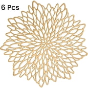 LQQBOX Placemats 15 inch Pressed Vinyl Round Table Mates for Dining Table Set of 6, Washable and Wipeable Kitchen Place Mat for Holiday Wedding Dinner Table Decoration Mat Gold