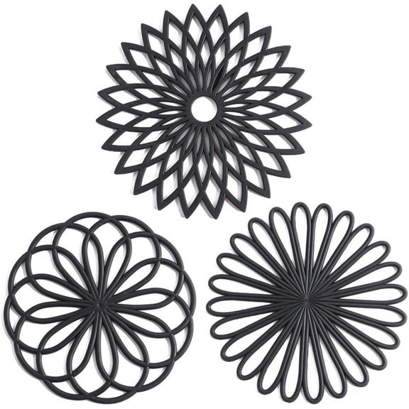 LQQBOX Set of 3 Silicone Trivet Mat - Hot Pot Holder Hot Pads for Table & Countertop - Trivet for Hot Dishes - Non-Slip & Heat Resistant Modern Kitchen Hot Pads for Pots & Pans, Black
