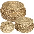 thumbnail image 1 of LQQBOX Set of 3 Small Wicker Basket with Lid, Round Woven Seagrass Baskets, Little Handmade Rattan Storage Basket Box for Shelf, Home, Bathroom Decor, 1 of 7