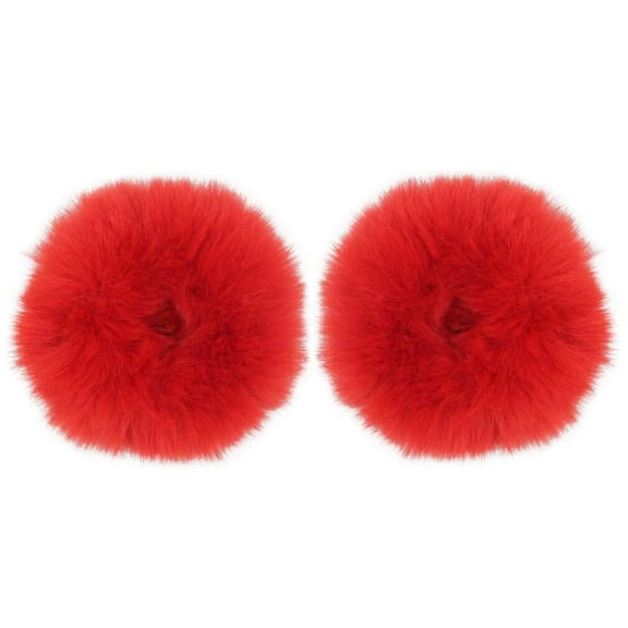 LQQBOX Small Fuzzy Fur Scrunchies Furry Hair Ties - Set of 2-Red