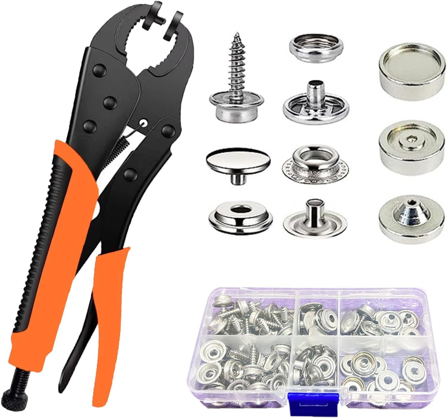 LQQBOX Snap Fasteners Tool,Adjustable Snap Setter Tool Includes 40 Sets Snap for Boat Cover Furniture Tent,15mm Metal Leather Snap Buttons Snap Kit Socket Canvas for DIY Craft,Clothing,Jeans,Wallets