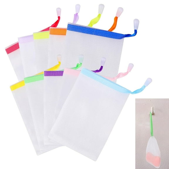 LQQBOX Soap Bag Soft For Shower, Soap Pouch Saver With Drawstring For Foaming And Drying, Hangable (10 pcs Mesh Soap Bag)