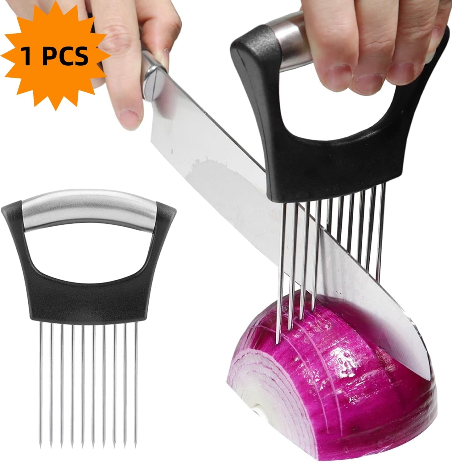 LQQBOX Stainless Steel Onion Holder for Slicing, Onion Slicer Holder, Onion Cutter for Slicing of Onions, Tomatoes, Avocados, Eggs and Other Vegetables, KItchen Utensils