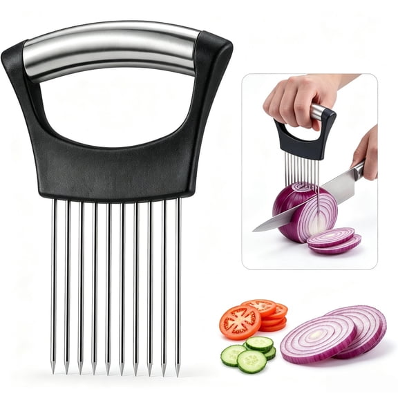 LQQBOX Stainless Steel Onion Holder for Slicing, Onion Slicer Holder, Onion Cutter for Slicing of Onions, Tomatoes, Avocados, Eggs and Other Vegetables, KItchen Utensils