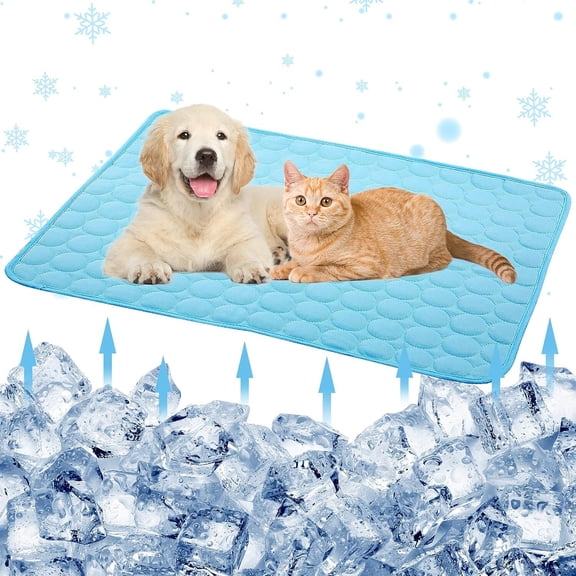 LQQBOX Summer Cooling Mat for Dogs & Cats - Breathable Ice Silk Self-Cooling Pet Mat, Portable & Washable - Blue (39.37 x 29.53in)
