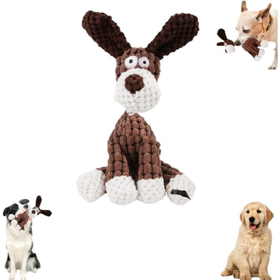 LQQBOX Tough Plush Dog Toy, Knot Donkey Squeaky Toys for Dogs-Brown