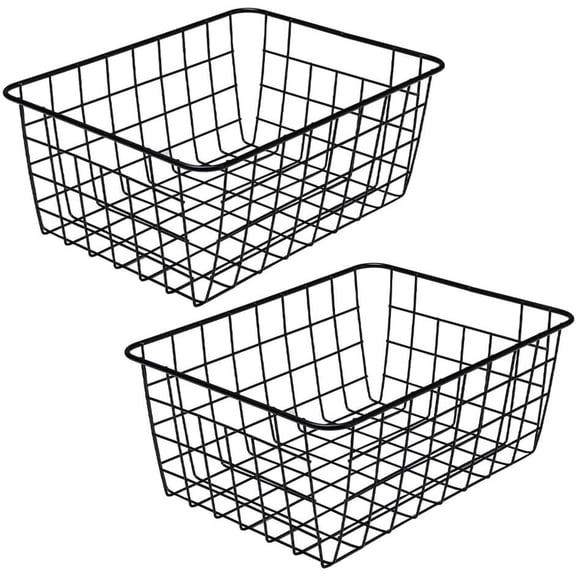 LQQBOX Wire Baskets with Handles, Wire Storage Organizer Baskets, Household Refrigerator for Cabinets, Pantry, Closets, Bedrooms - Set of 2Black)