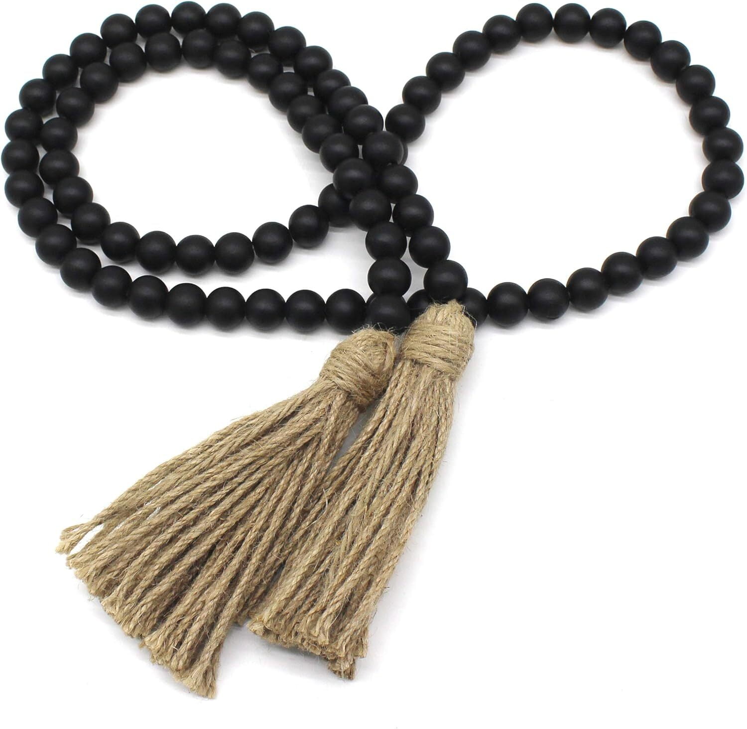 LQQBOX Wood Beads Garland with Tassels Farmhouse Rustic Wooden Prayer Bead String Wall Hanging Accent for Home Festival Decor - Black