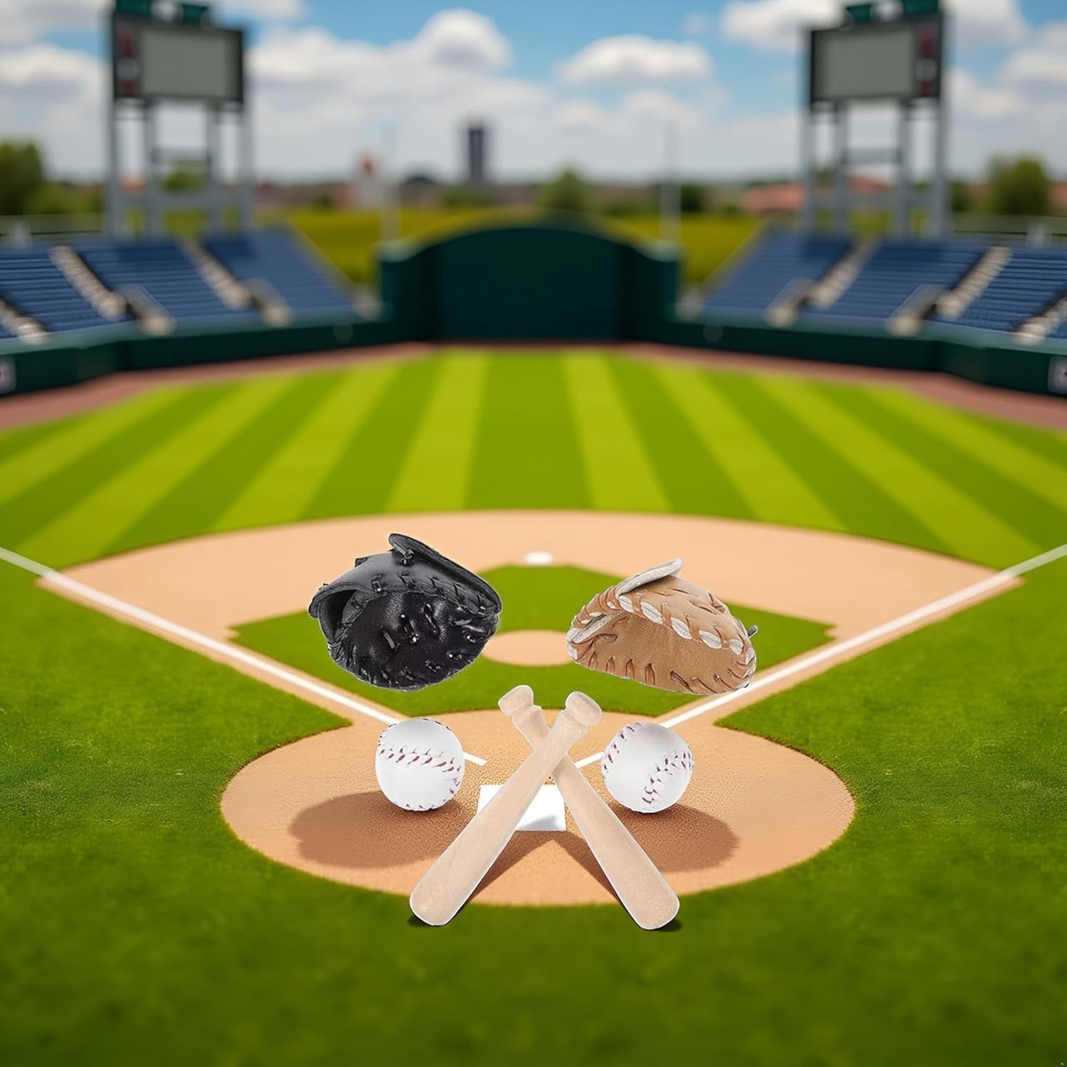 Mini Basballs LQSEO 1/12 Scale Miniature Baseball Set (Bat, Glove and Ball),Black ...