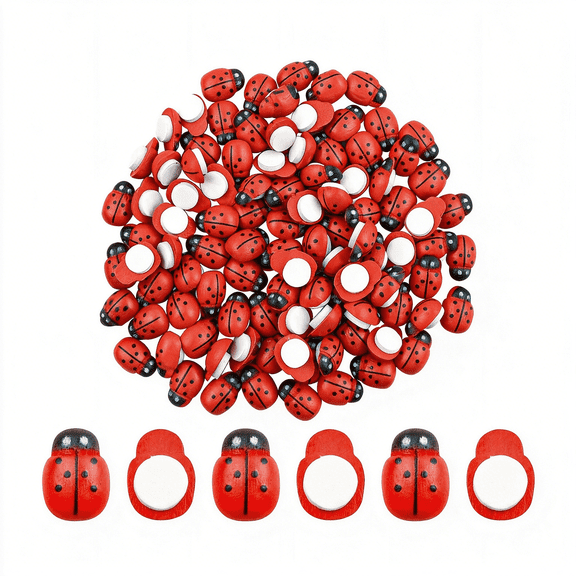 LQSEO 100 Pieces Wooden Ladybugs for Crafts Diy Self-Adhesive Mini Ladybugs Tiny Ladybug Decoration for Craft Scrapbooking Micro Landscape Party Home Garden Decor Flatback Wood Ladybugs