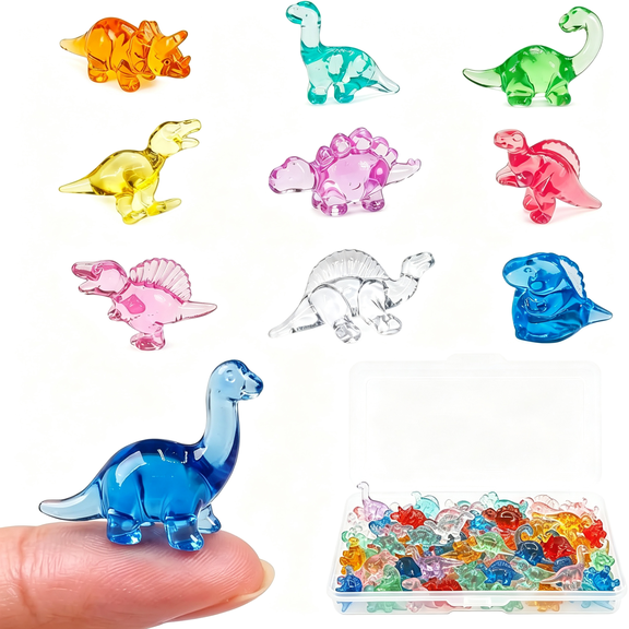 LQSEO 100Pcs Mini Dinosaur Figurines, Resin Mini Animals Bulk, Tiny Dinosaur Statues for Desk Decor, Party Favors, Collectible Decorations & Treasure Hunt Games (Luminescent Color)