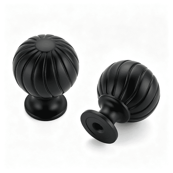 LQSEO 12 Pack Black Cabinet Knobs, 1 Inch Round Dresser Drawer Knobs | Ball Shape with Fluted Grooves, Kitchen Cabinet Restyle, for Dressers, Vanity Drawers, Closet Doors, Home Hardware
