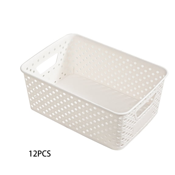 LQSEO 12 Pack Plastic Storage Baskets for Organizing, Storage Baskets for Shelves with Handles, Small Storage Bins with Labels, Organizer Baskets for Cabinet,Closet, Office
