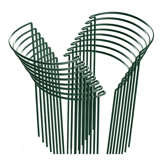 LQSEO 16 Pack Plant Support Stakes, Half Round Metal Garden Plant Stake Indoor Peony Cages and Supports, Green Plant Support Ring Border for Tomato,Hydrangea,Flower Outdoor (10" Wide X 15.8" High)