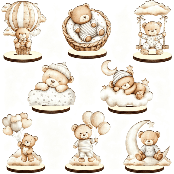 LQSEO 16 Pcs Wooden Baby Shower Table Centerpiece Brown Bear Tabletop Detachable Sign Boy Or Girl Gender Reveal Table Toppers Display Decoration Bear Birthday Photo Props Party Favor