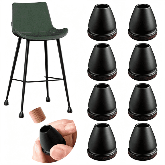 LQSEO 16Pcs Extra Small Chair Leg Caps for Hardwood Floors Round, Fit 0.4"-0.55"|Felt Chair Leg Floor Protectors, Metal Bar Stool Floor Protectors, Furniture Pads Chair Leg Protectors, Black