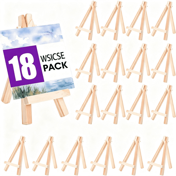 LQSEO 18 Pcs 5" Mini Easel Stand,Small Wood Easel | for Displaying Small Canvases,Diy Crafts,Photos,Gift,Home Decoration,Natural Mini Easel