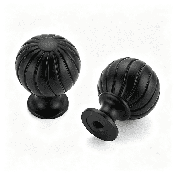 LQSEO 2 Pack Black Cabinet Knobs, 1 Inch Round Dresser Drawer Knobs | Ball Shape with Fluted Grooves, Kitchen Cabinet Restyle, for Dressers, Vanity Drawers, Closet Doors, Home Hardware