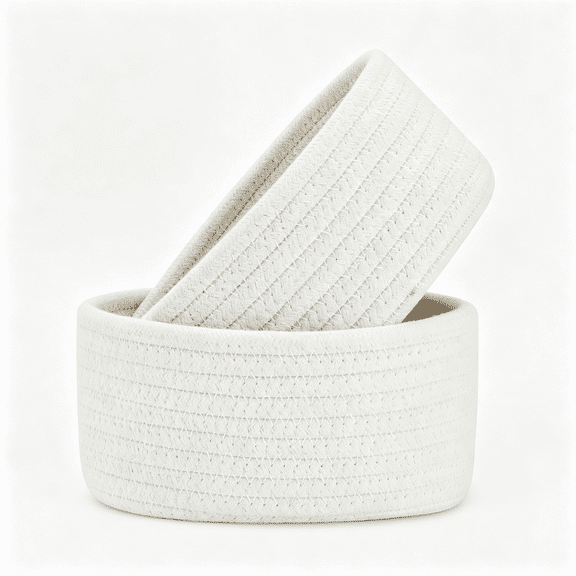 LQSEO 2 Pack Small Storage Baskets, Natural Cotton Rope Woven Baskets for Organizing, Tiny Oval Storage Easter Baskets, Small Basket, Cat Dog Toy Baskets, Bathroom Organization Bin