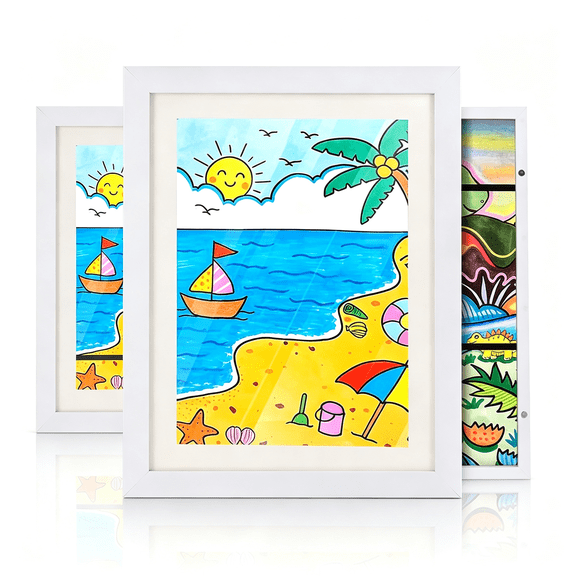 LQSEO 2 Packs Kids Art Frame,8.5X11 Front Opening Kids Artwork Frames Changeable,Holds 100 Drawings Artwork Frames for Kids Art,3D Picture,Craft Storage,Hanging Wall Decor(White)