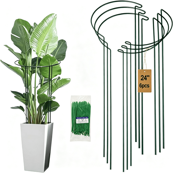 LQSEO 24In Tall Heavy-Duty Plant Support Stakes,6 Pack Adjustable Peony Cages & Supports for Outdoor Plants,Large Garden Plant Stakes,Tomato 24In Heavy-Duty 6 Pack Adjustable Plant Support Stakes