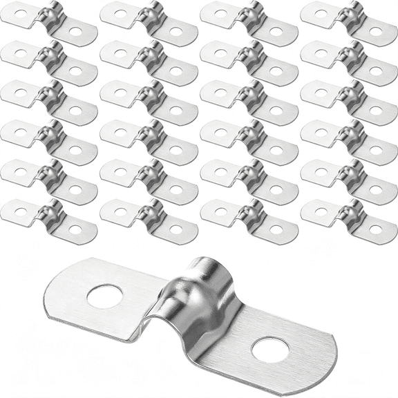 LQSEO 25 Pcs Wire Shelf Clips M5 Silver Stainless Steel Rigid, 2 Hole U Bracket Pipe Clamps for Installing Home Work Pipes Wire Cord Tube