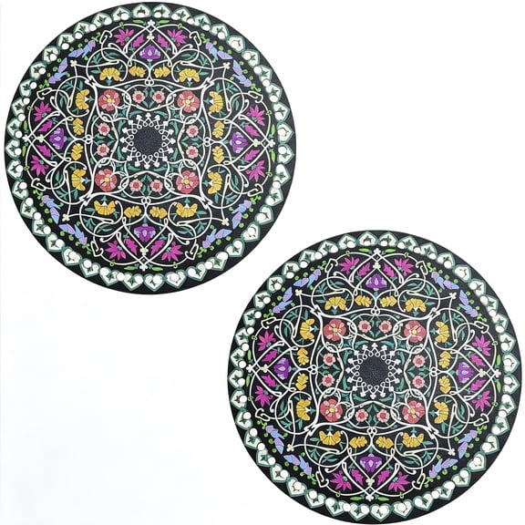 LQSEO 2Pcs Acrylic Perforated Base Plates,Double Sided Printed Fruit Woven Rattan Tray Bottom Liner Pad,Diy Material Accessory for Handmade Weaving Basket Crochet Tote Bag-Jungle Mandala