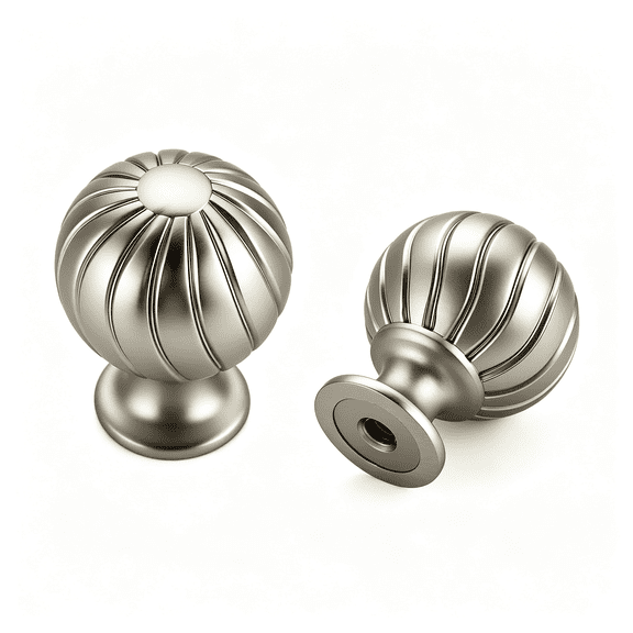 LQSEO 2Pcs Brushed Nickel Cabinet Knobs,1 Inch Round Dresser Drawer Knobs Ball Shape with Fluted Grooves,Kitchen Cabinet Restyle,For Dressers,Vanity Drawers,Closet Doors,Home Hardware
