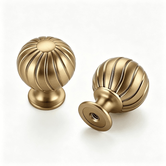 LQSEO 2Pcs Champagne Bronze Cabinet Knobs,1" Round Dresser Drawer Knobs Ball Shape with Fluted Grooves,Kitchen Cabinet Restyle,For Dressers,Vanity Drawers,Closet Doors,Home Hardware