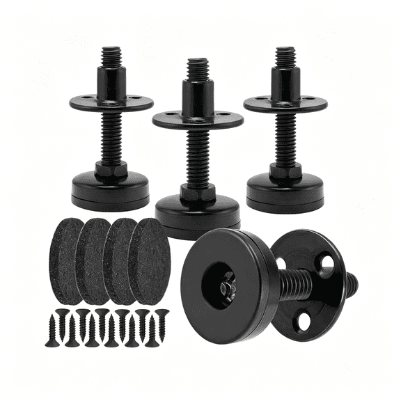 LQSEO 3/8"-16 Heavy Duty Furniture Leveling Feet, 3-Hole T-Nuts, 4Pk | Fix Wobbly Workbenches on Sloped Garages with 1320Lb Support, 1.4" Nylon Base & Felt Pads Protect Hardwoods from Scratches.