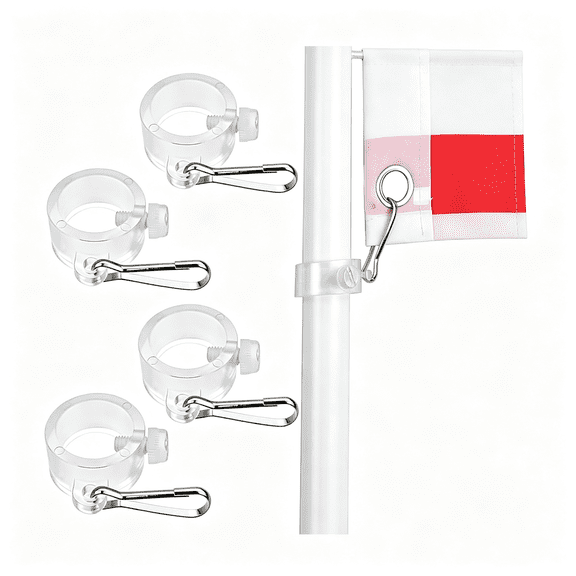 LQSEO 4 Pack Plastic Flag Pole Ring with Hook, Adjustable Flag Pole Rings Clamp Anti Winding Flag Mounting Ring, for Various Outdoor Team Seasonal Flag Secure Flag Clips for Flagpole