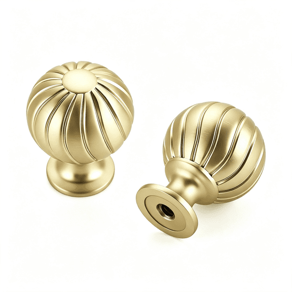 LQSEO 4Pcs Brushed Gold Cabinet Knobs,1 Inch Round Dresser Drawer Knobs Ball Shape with Fluted Grooves,Kitchen Cabinet Restyle,For Dressers,Vanity Drawers,Closet Doors,Home Hardware