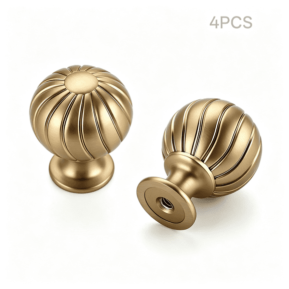 LQSEO 4Pcs Champagne Bronze Cabinet Knobs,1" Round Dresser Drawer Knobs Ball Shape with Fluted Grooves,Kitchen Cabinet Restyle,For Dressers,Vanity Drawers,Closet Doors,Home Hardware