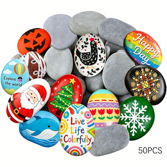 LQSEO 50 Pcs Rocks for Painting, 1"-3" Flat and Smooth River Rocks, Hand Picked Natural Stones for Diy Crafts, Kindness Rocks, Garden Decor, Craft Gift for Kids and Adults
