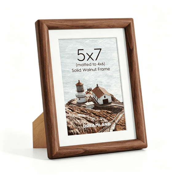 LQSEO 5X7 Matted to 4X6 Picture Frame Natural Wood Picture Frames Solid Walnut Wood Picture Frame Handcrafted Rounded Corner with Hd Tempered Glass Tabletop Or Wall Mount Display,1 Pack