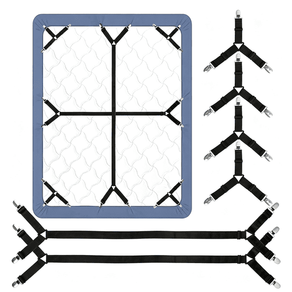 LQSEO 6 Pack Bed Sheet Straps Fitted Bed Sheet Fasteners Clips Black|Adjustable Crisscross Bed Sheet Holder Straps for Corners Mattress Bed Sheet Suspenders Grippers Bedding Accessories