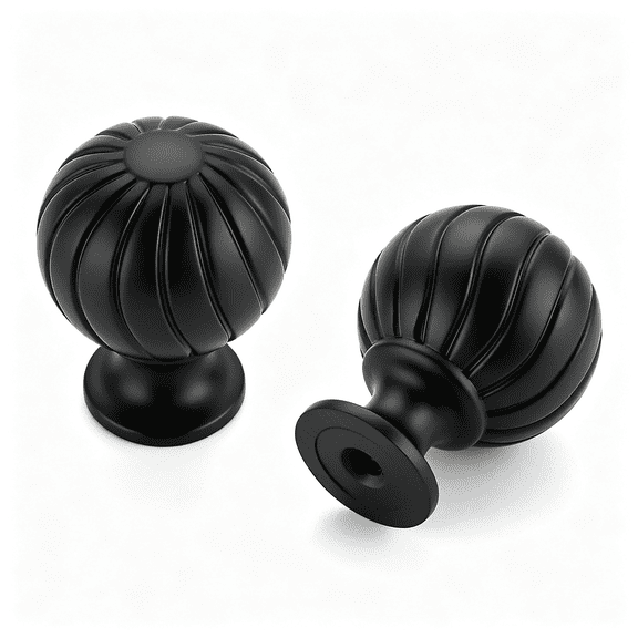 LQSEO 6 Pack Black Cabinet Knobs,1" Round Dresser Drawer Knobs | Ball Shape with Fluted Grooves,Kitchen Cabinet Restyle,For Dressers,Vanity Drawers,Closet Doors,Home Hardware